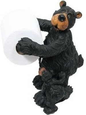  Willie Black Bear with Cub Free-Standing Bear Toilet Paper Holder