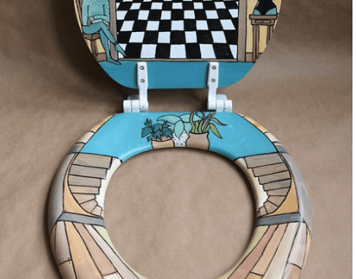 A painted toilet seat