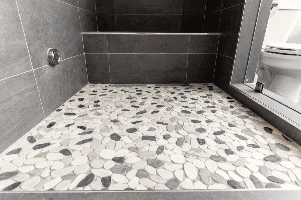 A pebbled shower floor is easy to install 